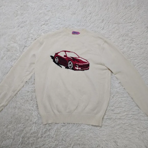 Edikted Red Racecar Cream Knit Sweater - Picture 1 of 3